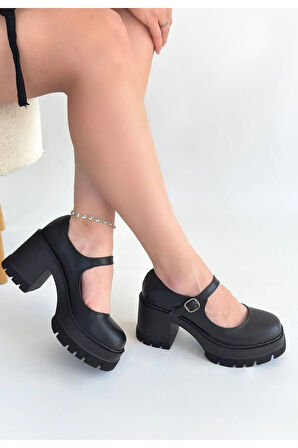 Dlor Siyah Cilt Dolgu Topuk Ayakkabı