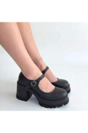 Dlor Siyah Cilt Dolgu Topuk Ayakkabı