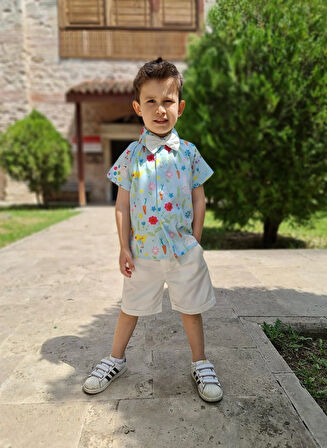Erkek Çocuk Şortlu Papyon Gömlek Takım