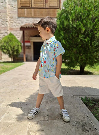 Erkek Çocuk Şortlu Papyon Gömlek Takım