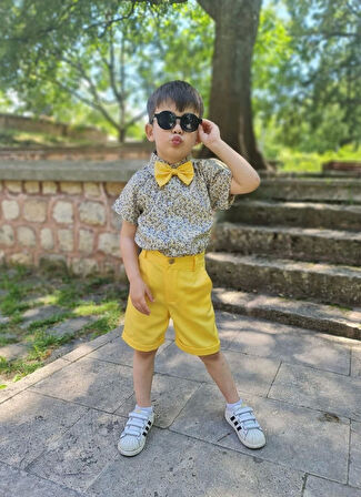 Erkek Çocuk Poplin Gömlek Papyon ve Şort Kombin