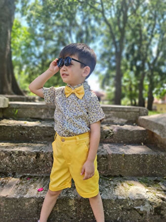 Erkek Çocuk Poplin Gömlek Papyon ve Şort Kombin