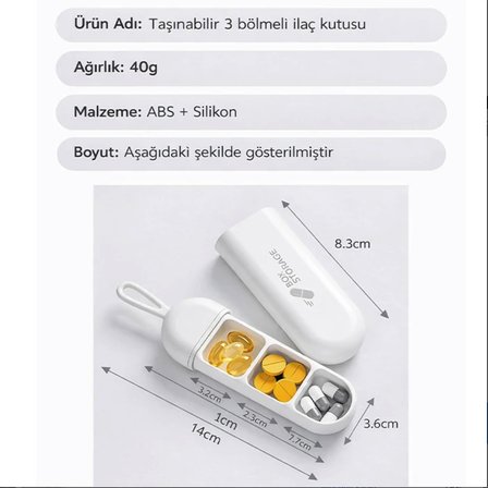 Su nem geçirmez ilaç kutusu ilaç saklama kutusu mini taşınabilir 3 bölmeli ilaç kutusu PBA içermez