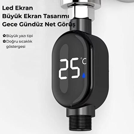 Caldo Led Ekran Siyah Banyo Duş Musluk Termometresi 3 Renk Sıcaklık Göstergesi