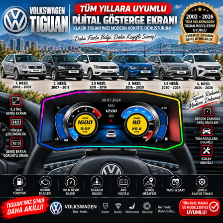 Volkswagen Tiguan 2007-2026 model uyumlu Harici digital gösterge Odb ekran arıza göstergesi turbo gösterge hayalet ekran