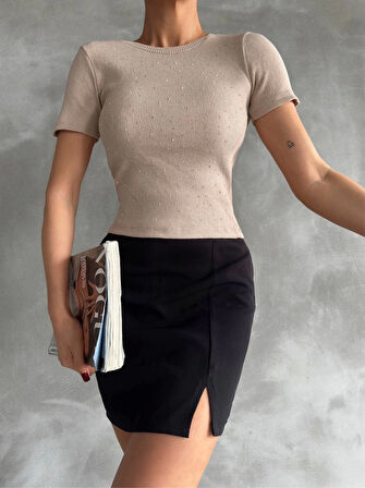 Taş baskılı kaş korse bluz