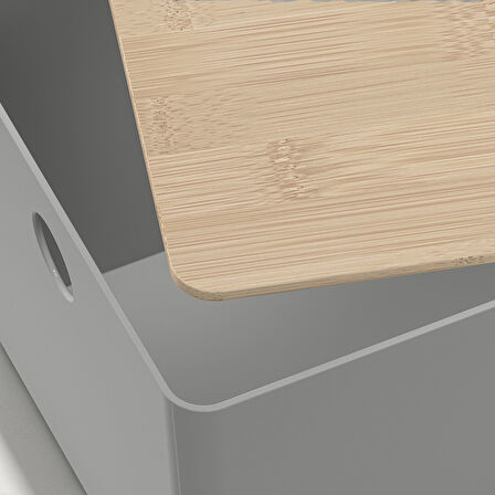 Kapaklı kutu, açık gri-bambu, 18x26x15 cm