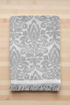 2 Parça Jakarlı Banyo Havlu Takımı &#37;100 Pamuklu 90x150 Cm Arden Gri