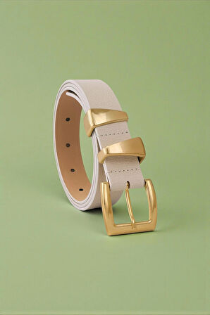 Asimetrik Gold Köprülü Ekru Kadın Kemer