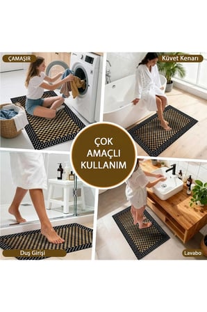 2 li Banyo Paspası, Yumuşak Banyo Halısı, Kaymaz Tabanlı, Yıkanabilir - 60x100 - 50 x60