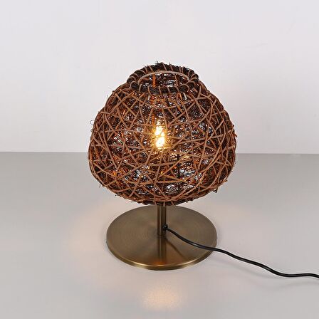 Afrika Gold Ayaklı Rattan Led Masa Lambası, Bohem Masa Lambası, Çalışma Masası Lambası 25x30cm