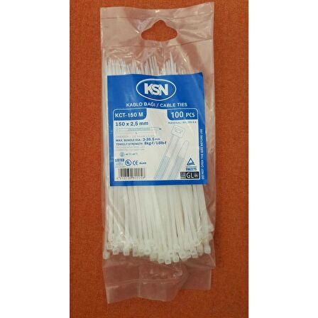 KSN Kablo Bağı Plastik Kelepçe Beyaz 3.6x250mm  -  100 Adet 