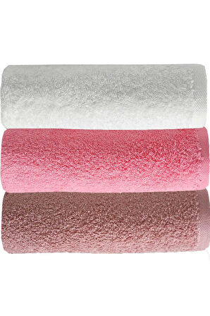 3 lü Düz Renk El Yüz Havlu Seti &#37;100 Pamuklu 50x90 Cm Gül-Pembe-Beyaz