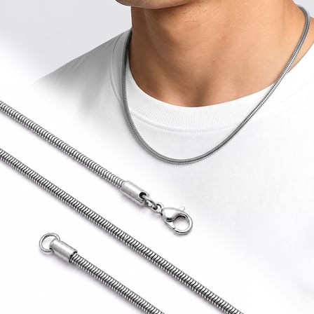 💎 Premium Parlak ve Şık Spiral Erkek 316L Çelik Kolye 3mm 55cm  3183ECK038 - Gümüş Renk