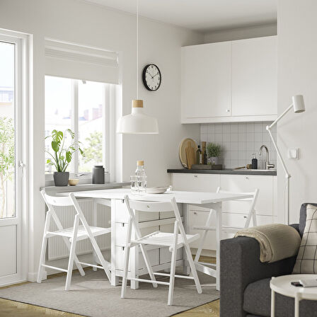 Mutfak masası takımı, beyaz, 4 sandalyeli, katlanabilir