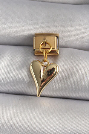 316L Çelik Gold Renk Sallantı Kalp Model Nomination Charm - Lisinya