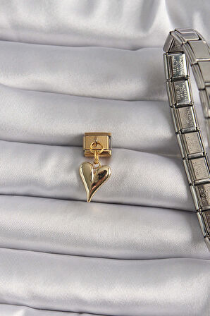 316L Çelik Gold Renk Sallantı Kalp Model Nomination Charm - Lisinya