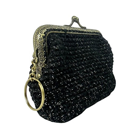 Uretti - Öznur 7392 1384 El Örgüsü Simli Model Şık Mini Bozuk Para Cüzdanı