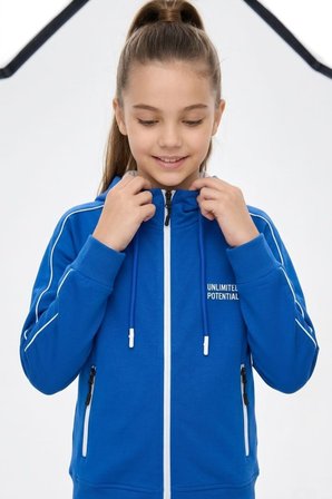 Kız Çocuk Unlimited Şeritli Kapüşonlu Düz Paça Reglan Kol Dalgıç Kumaş Eşofman Takımı ESF7013