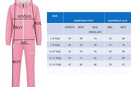 Kız Çocuk Unlimited Şeritli Kapüşonlu Düz Paça Reglan Kol Dalgıç Kumaş Eşofman Takımı ESF7013
