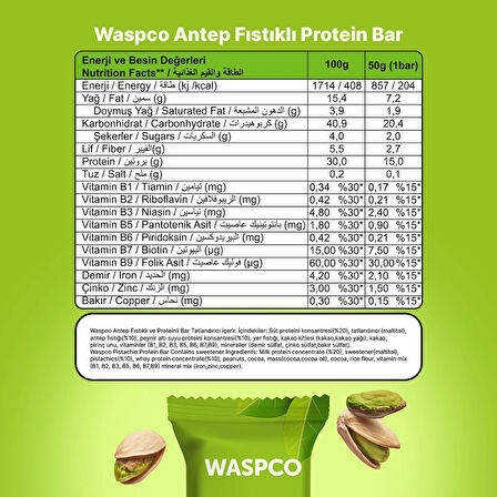 Waspco Antep Fıstıklı Protei̇n Bar 50 Gr