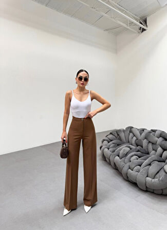 230 Gr Poly Viscose Lycra Metal Düğme Palazzo Pantolon