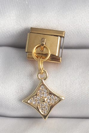 316L Çelik Gold Renk Sallantı Zirkon Taşlı Çiçek İşlemeli Nomination Charm