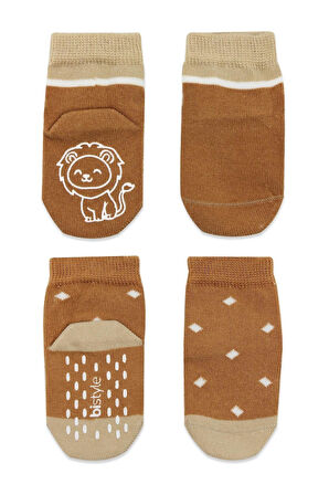 Bistyle Hayvan Figürlü Kaymaz Erkek Soket Çorap 2'Li BS10119 Hardal