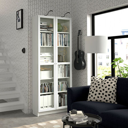 Cam kapaklı kitaplık, beyaz, 80x30x202 cm