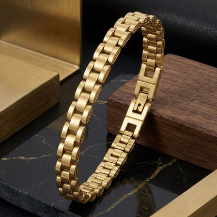 💎 Premium Şık ve Parlak Altın Renk 316L Çelik Erkek Bileklik 31831G1D4M (20 cm Çevre Uzunluk)