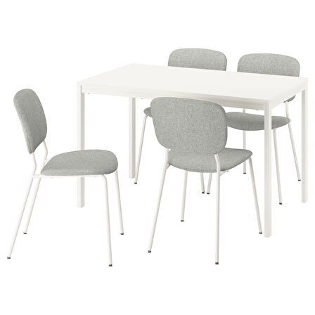 Yemek masası takımı, beyaz-Tibbleby bej/gri, 4 sandalyeli, açılabilir, 120/180x74 cm