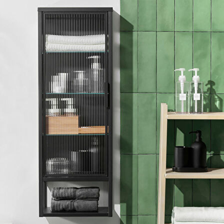 Banyo duvar dolabı, antrasit, 36x18x102 cm