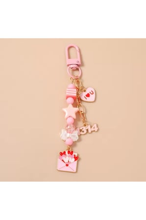 My Balli Store Pembe Boncuklu Kalpli Çanta Aksesuarı ve Anahtarlık