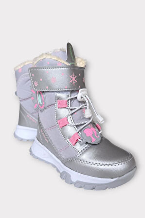 Kız Çocuk Su İtici Cırtlı Akıllıı Bağcıklı Kürklü Kar Botu GRİ