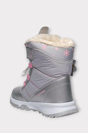 Kız Çocuk Su İtici Cırtlı Akıllıı Bağcıklı Kürklü Kar Botu GRİ