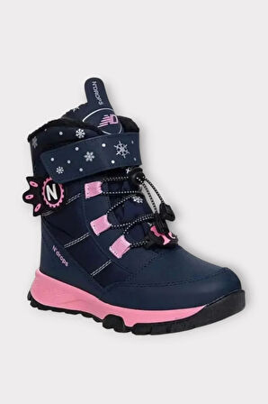 Kız Çocuk Su İtici Cırtlı Akıllıı Bağcıklı Kürklü Kar Botu LACİVERT-PUDRA