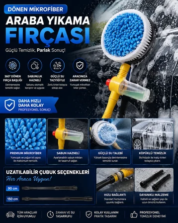 Dönerli mikrofiber araba yıkama fırçası sabun hazneli özel köpürtücü fırça çizilmez