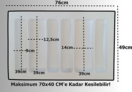 76x49 Cm. 6 Bölmeli Beyaz Çekmece Içi Düzenleyici Kepçelik (70*40 CM'E KADAR KESİLR) Ücretsiz Kesim