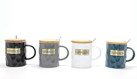 Bambu Kapaklı Porselen Kupa Bardak 