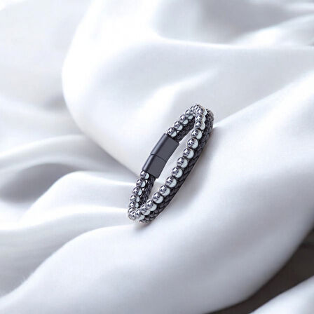  FM Hematit Doğaltaş Deri Erkek Bileklik 31832B7D9 