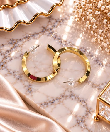 💎 Premium Parlak ve Şık Gold Renk Orta Boy Köşeli Halka Kadın Çelik Küpe