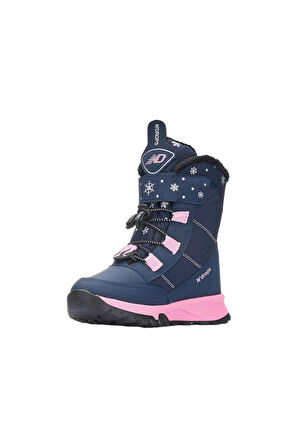 Kız Çocuk Su İtici Cırtlı Akıllıı Bağcıklı Kürklü Kar Botu LACİVERT-PUDRA