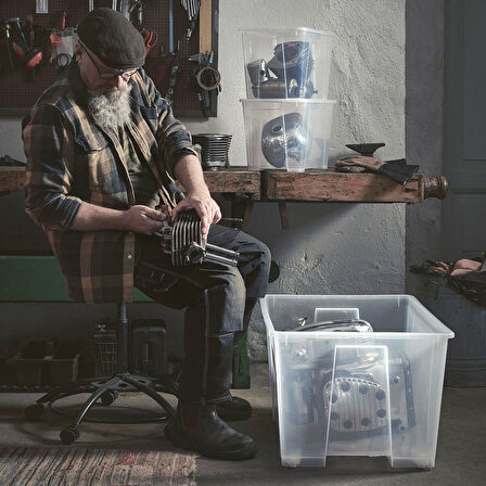 Kutu, şeffaf, 130 lt, tekerlekli