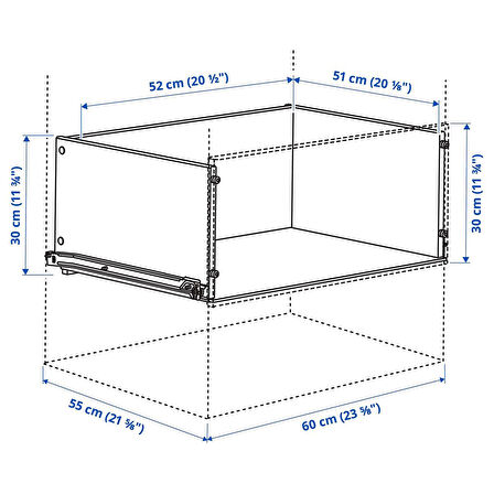 Ön panelsiz çekmece, beyaz, 30x60 cm