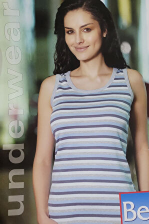 Berrak Çizgili Bayan Atlet 8008 - Mavi