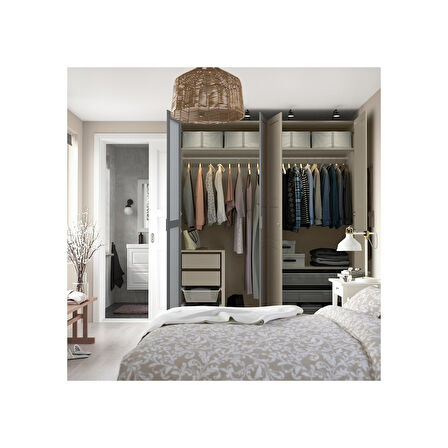 PAX gardırop, beyaz-aynalı cam-gri-bej, 200x66x236 cm