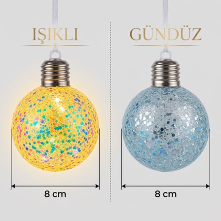 BakGelAl Işıklı Pilli 8 cm Yılbaşı Ağaç Süsü, Simli Ampul Tasarım Yılbaşı Süsü, Yeni Yıl Ağaç Figürü Mavi 