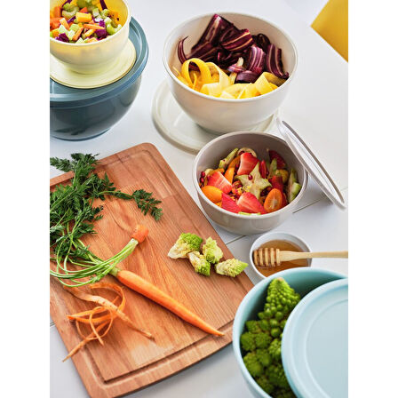 Plastik saklama kabı seti, çok renkli, yuvarlak, 5 parça