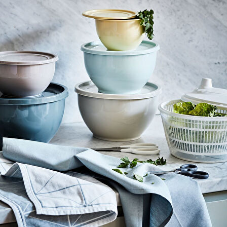 Plastik saklama kabı seti, çok renkli, yuvarlak, 5 parça