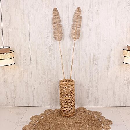 Japandi, İskandinav Dekoratif Bambu Rattan Saksı Süsü Su Sümbülü Yelpaze Duvar Dekoru 2 li 17x200cm